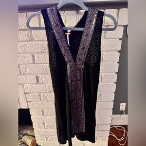 Free People Black Beaded Vest